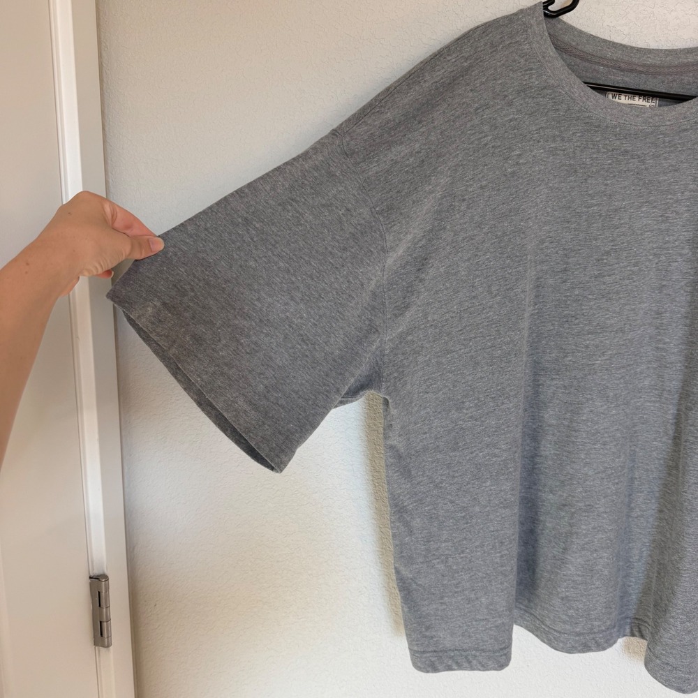 We The Free Free People Oversized Heather Gray Short Sleeve Tee Large Boho Relax - Picture 3 of 7
